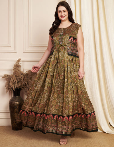 Mehendi Green Silk Long Dress