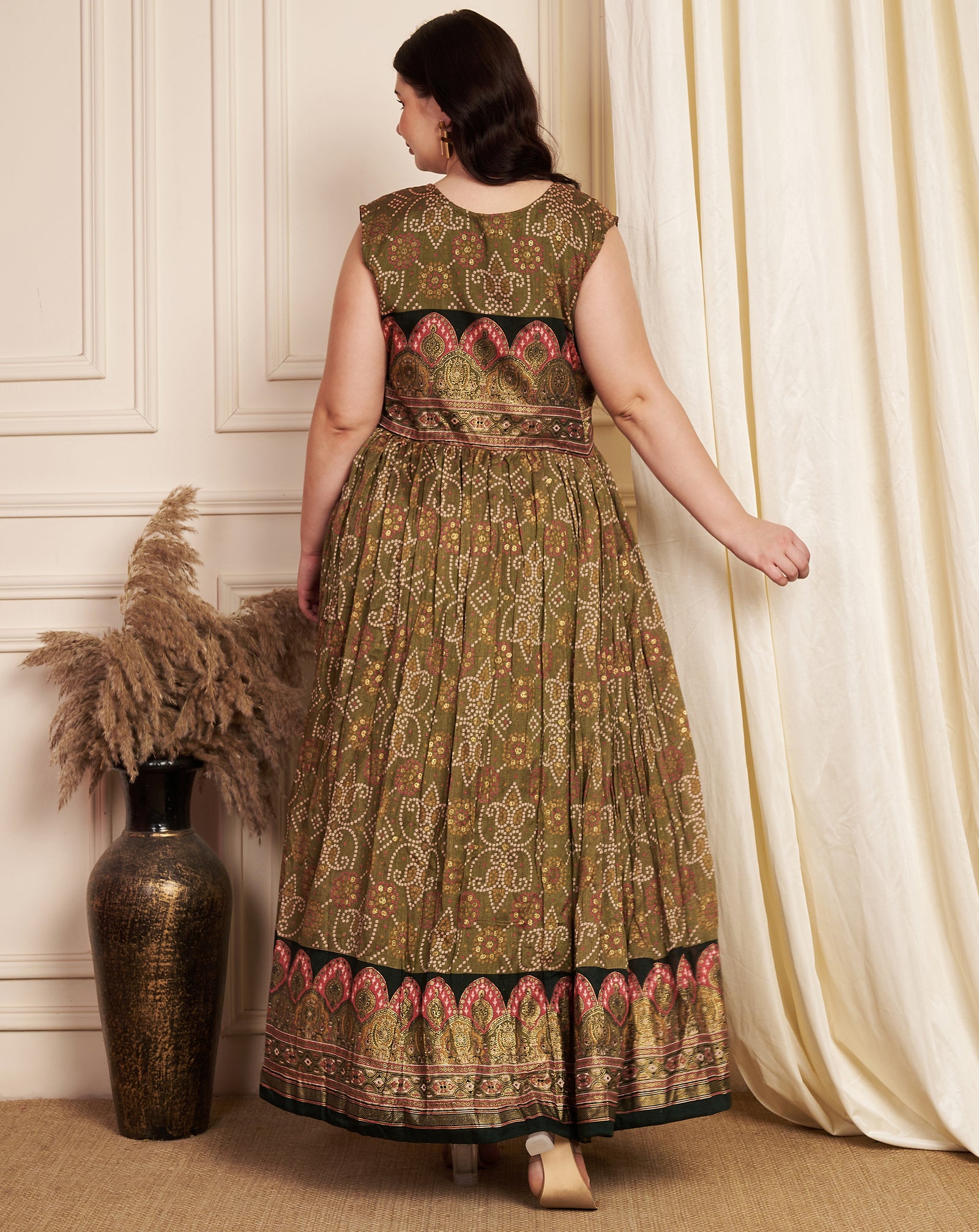 Mehendi Green Silk Long Dress