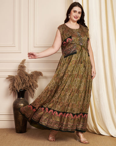 Mehendi Green Silk Long Dress