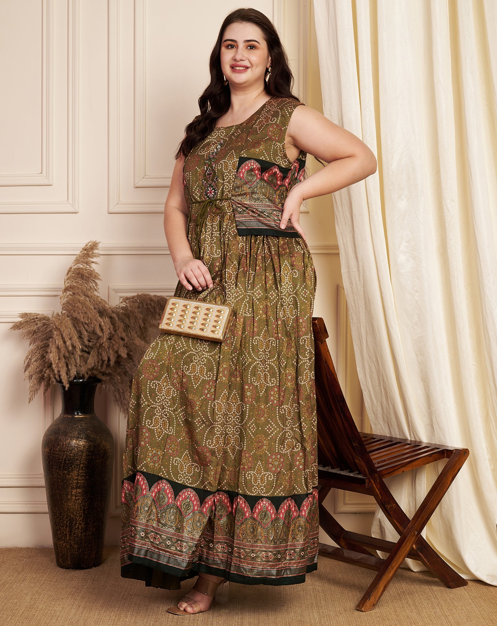 Mehendi Green Silk Long Dress