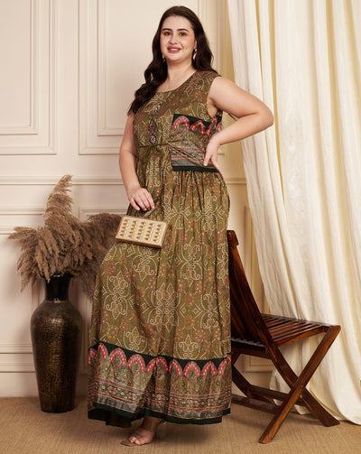 Mehendi Green Silk Long Dress