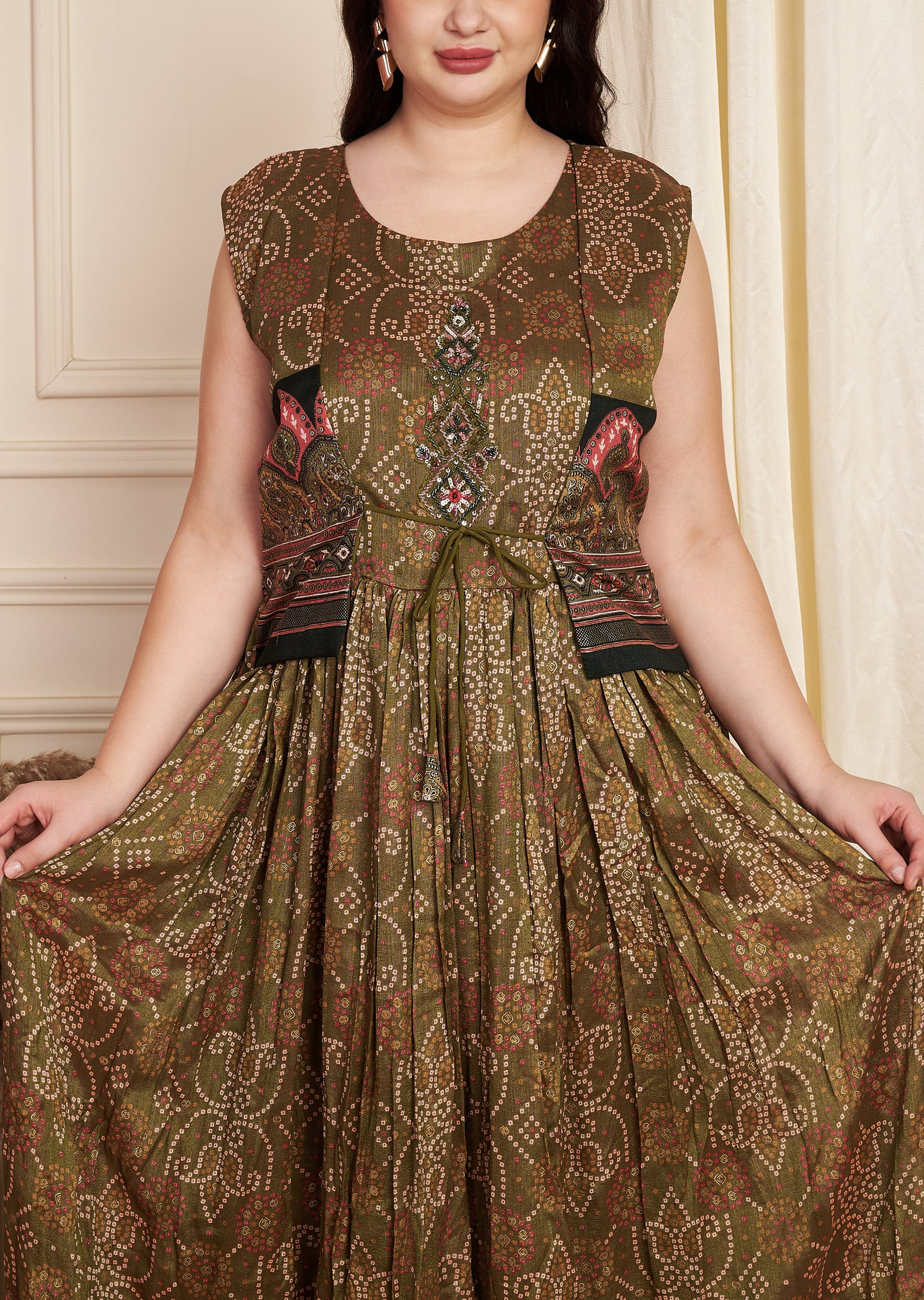 Mehendi Green Silk Long Dress