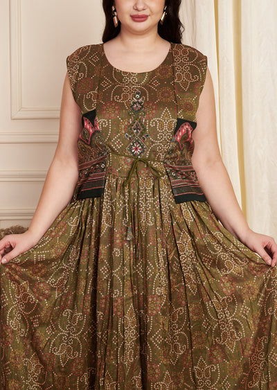 Mehendi Green Silk Long Dress