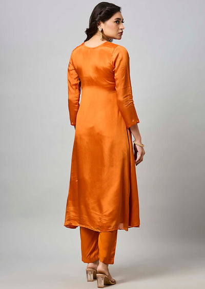 Orange Chinnon Anarkali Suit