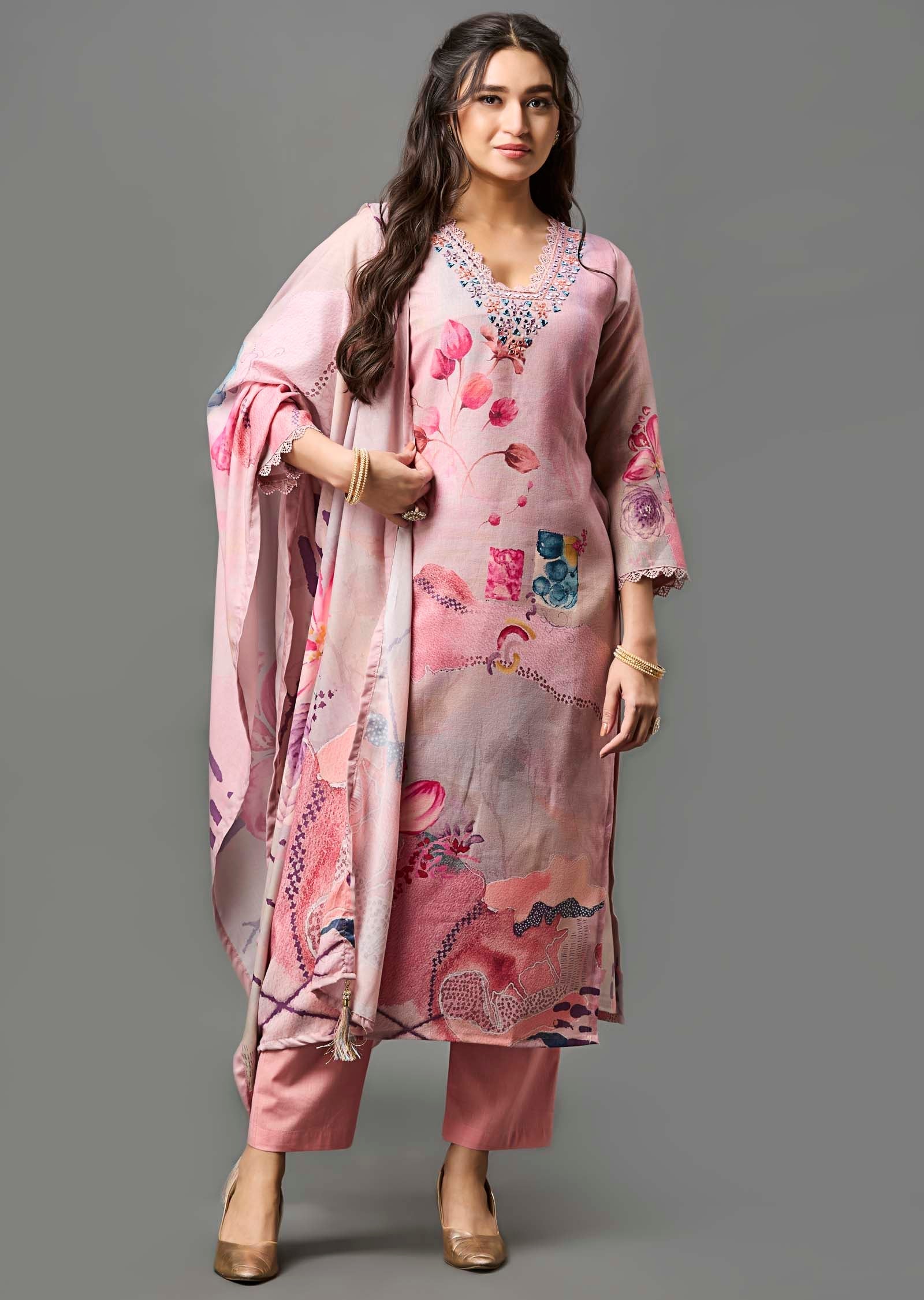 Pink Linen Cotton Straight Cut Suit