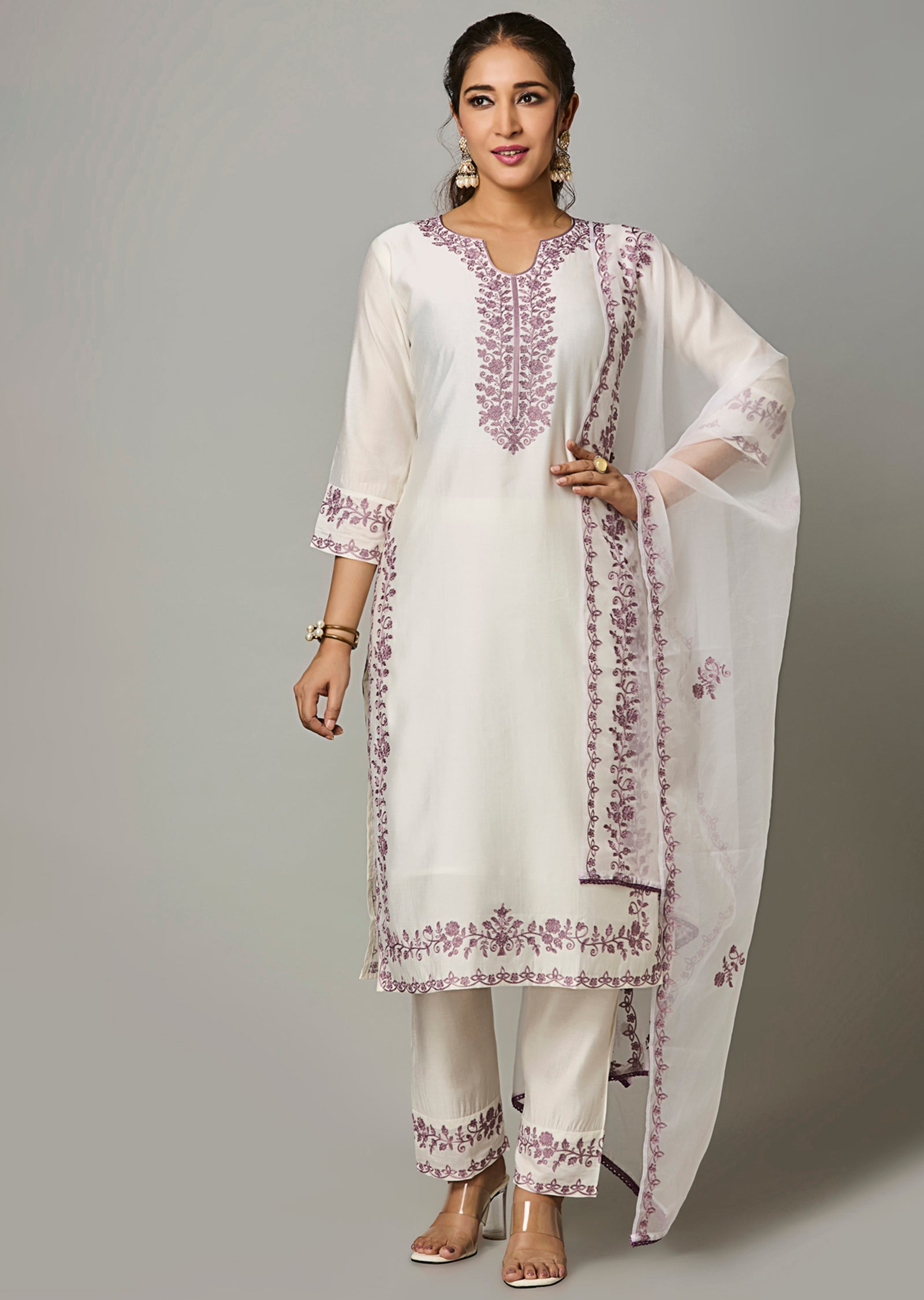 Off White Russion Silk Straight Cut Suit