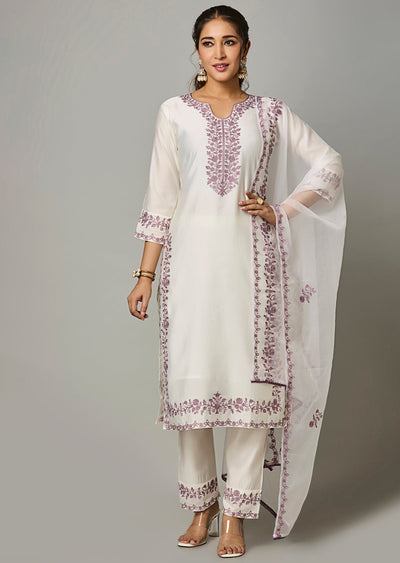 Off White Russion Silk Straight Cut Suit