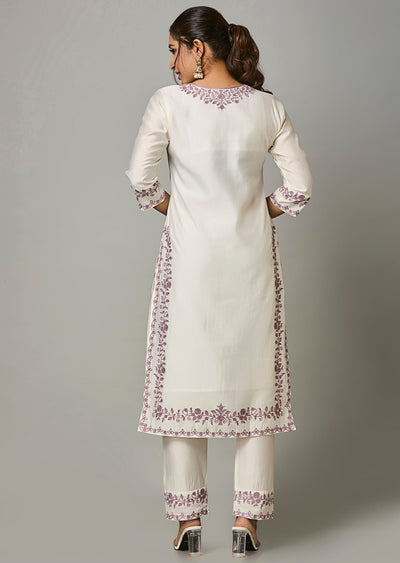 Off White Russion Silk Straight Cut Suit