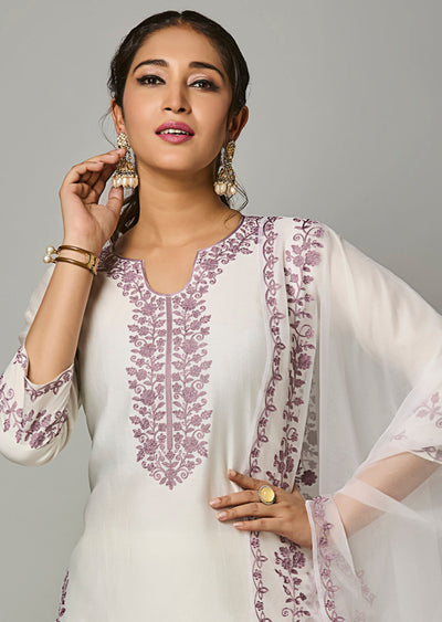 Off White Russion Silk Straight Cut Suit