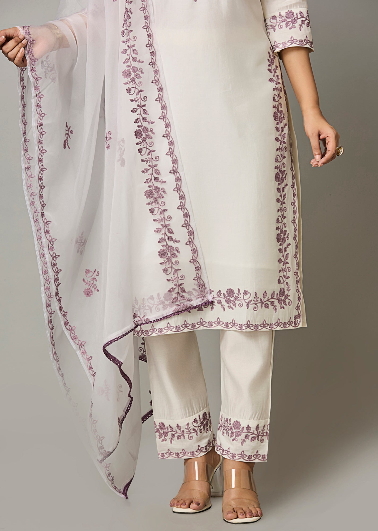 Off White Russion Silk Straight Cut Suit