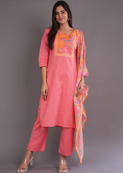 Coral Cotton Straight Cut Suit