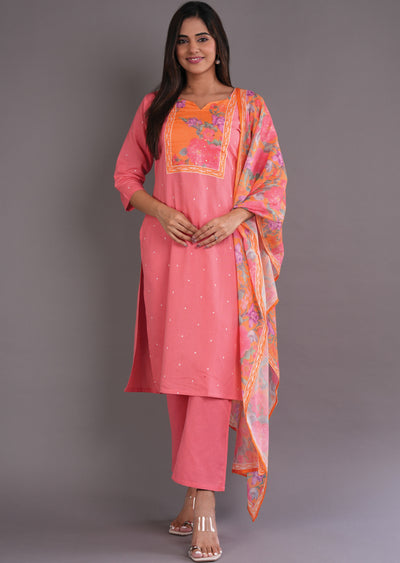 Coral Cotton Straight Cut Suit