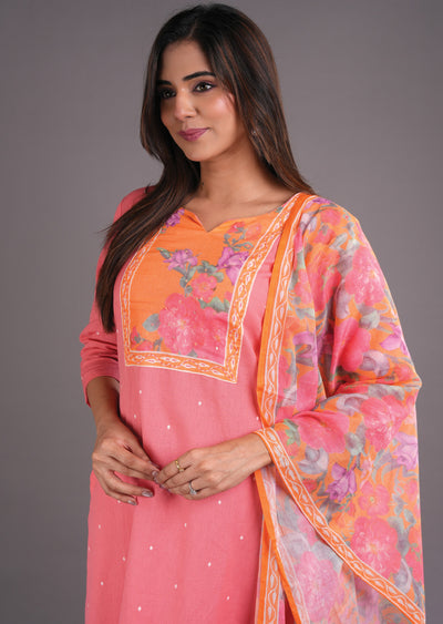 Coral Cotton Straight Cut Suit
