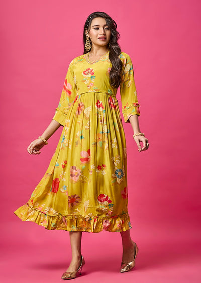 Yellow Crepe Midi Dress