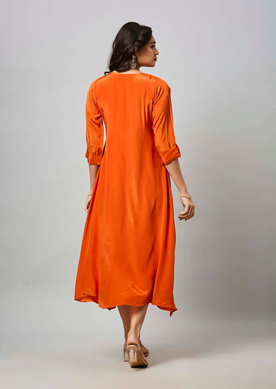 Orange Crepe Midi Dress