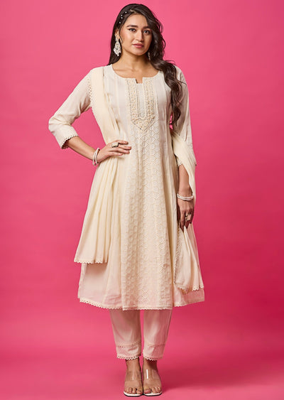 Off White Cotton Anarkali Suit