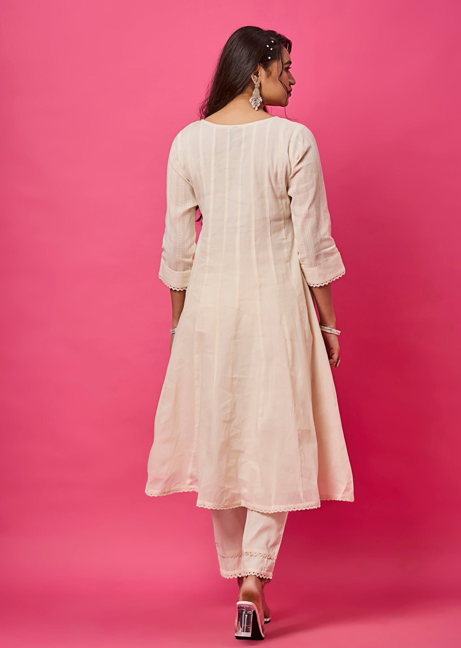 Off White Cotton Anarkali Suit