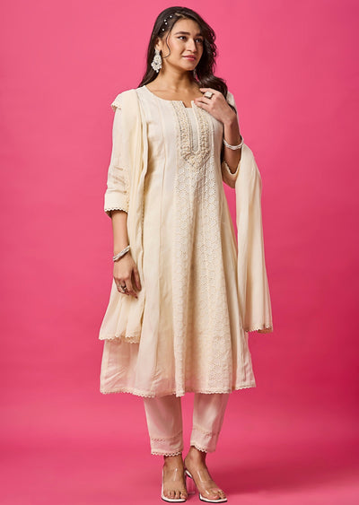 Off White Cotton Anarkali Suit