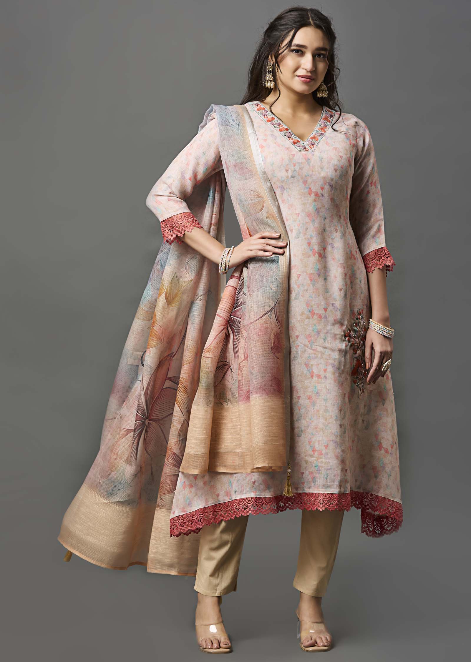 Dark Beige Linen Cotton Straight Cut Suit