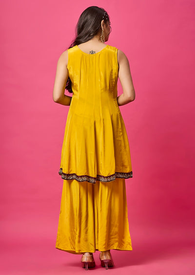 Yellow Crepe Anarkali Suit