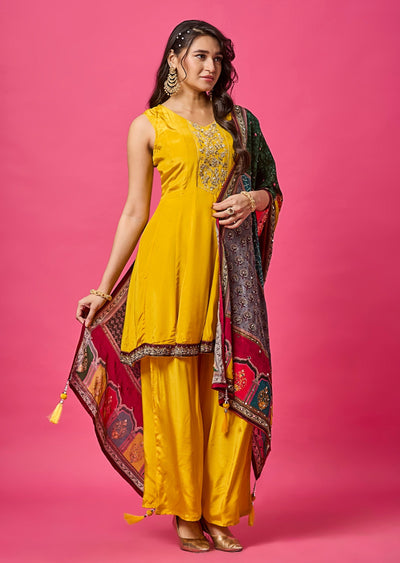Yellow Crepe Anarkali Suit