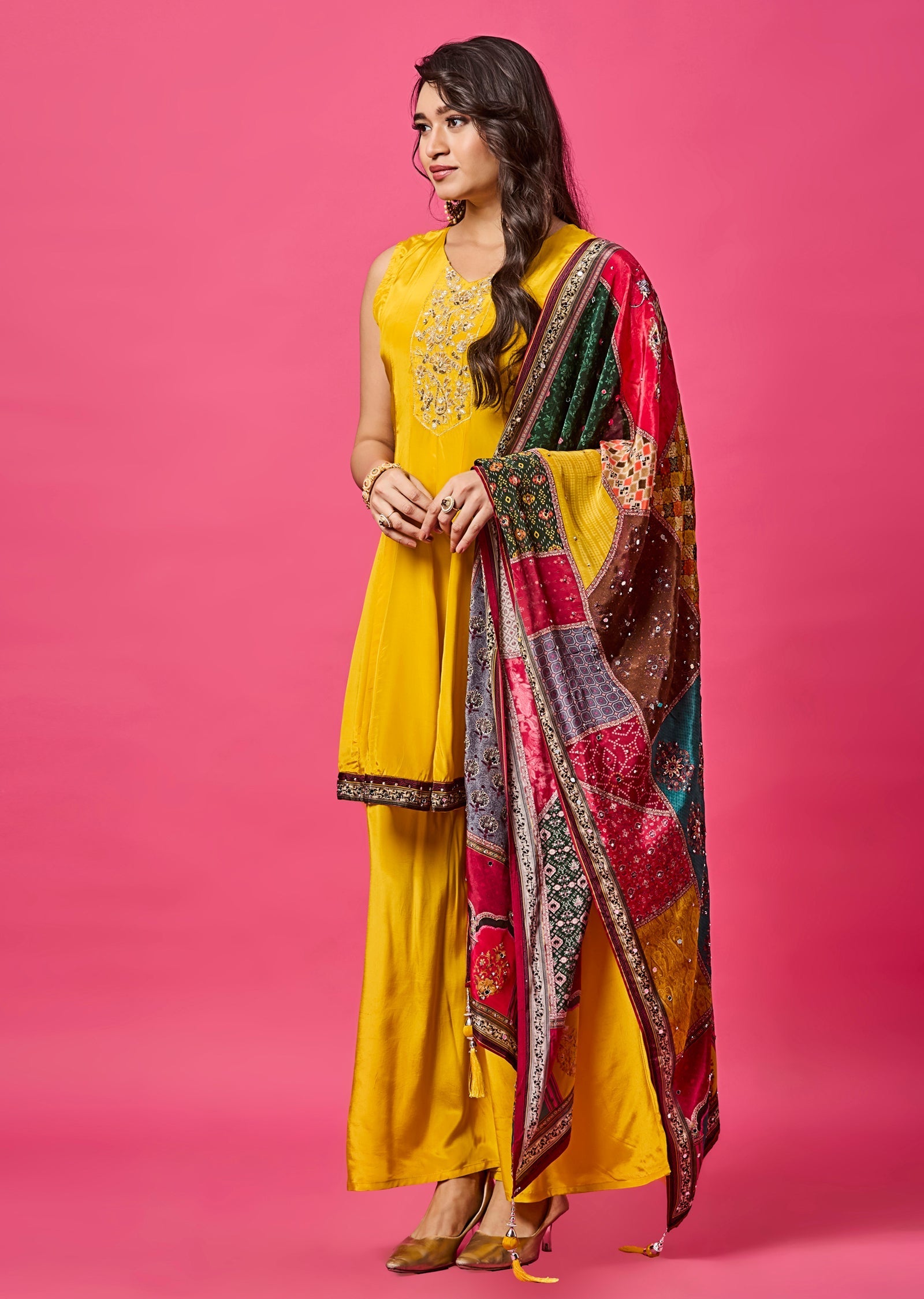 Yellow Crepe Anarkali Suit