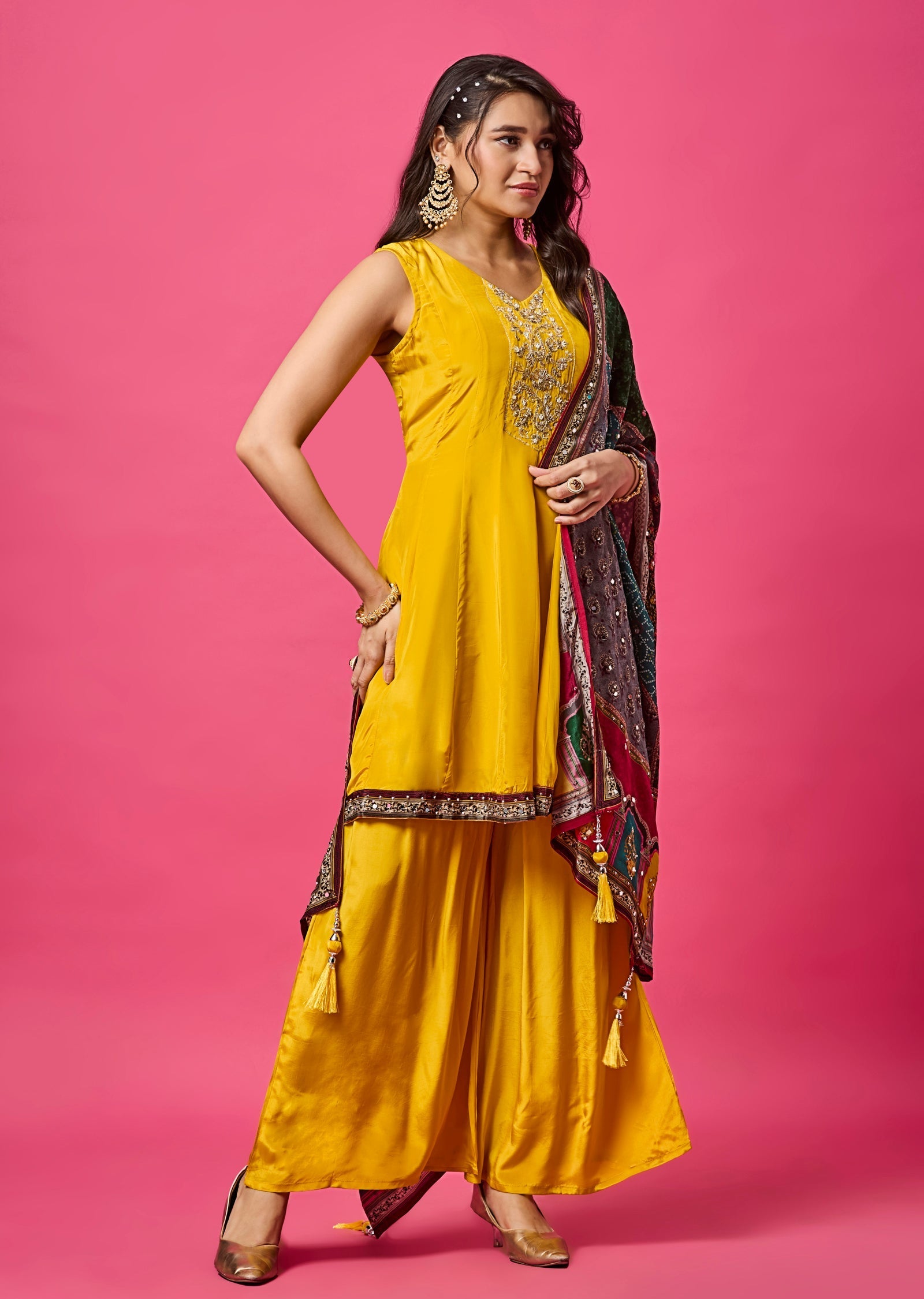 Yellow Crepe Anarkali Suit