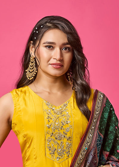 Yellow Crepe Anarkali Suit