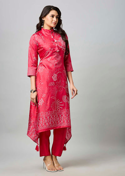 Dark Pink Soft Silk Straight Cut Kurti Set