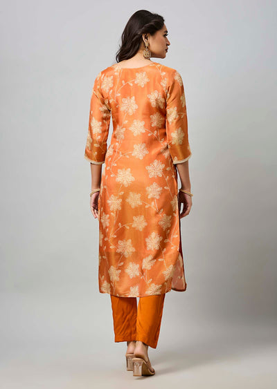 Orange Tissue Silk Straight Cut Kurti
