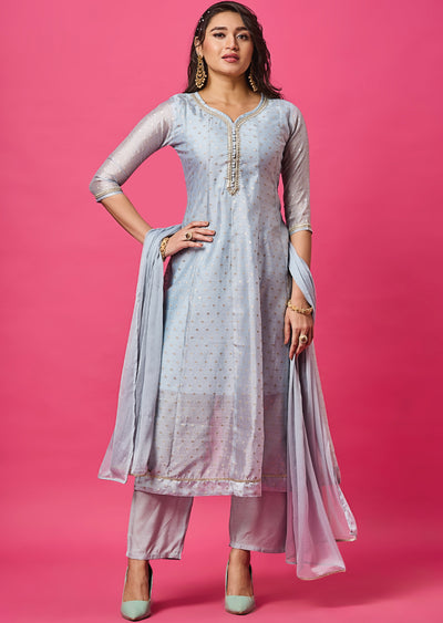 Sky Blue Banarasi Silk Anarkali Suit