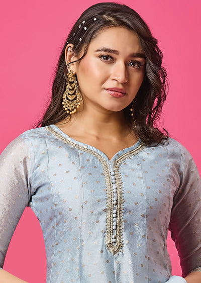 Sky Blue Banarasi Silk Anarkali Suit