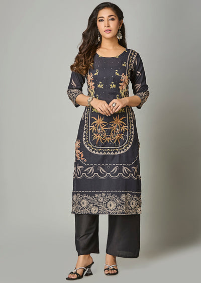 Black Cotton Straight Cut Suit