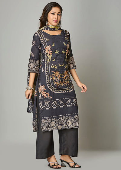 Black Cotton Straight Cut Suit