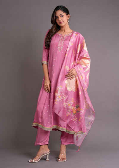 Pink Chinnon Anarkali Suit