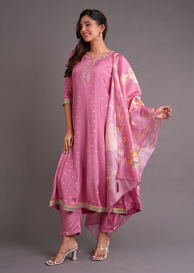 Pink Chinnon Anarkali Suit