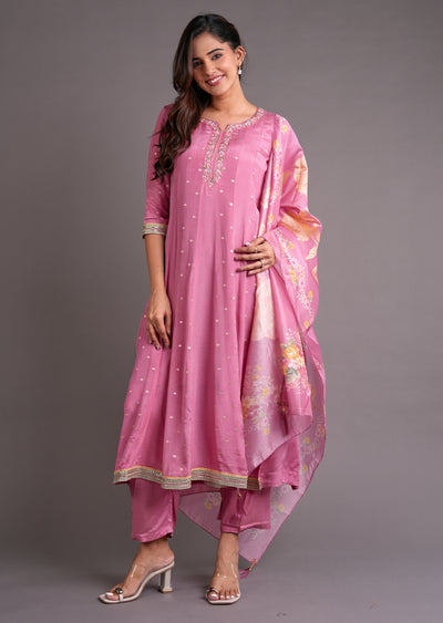 Pink Chinnon Anarkali Suit