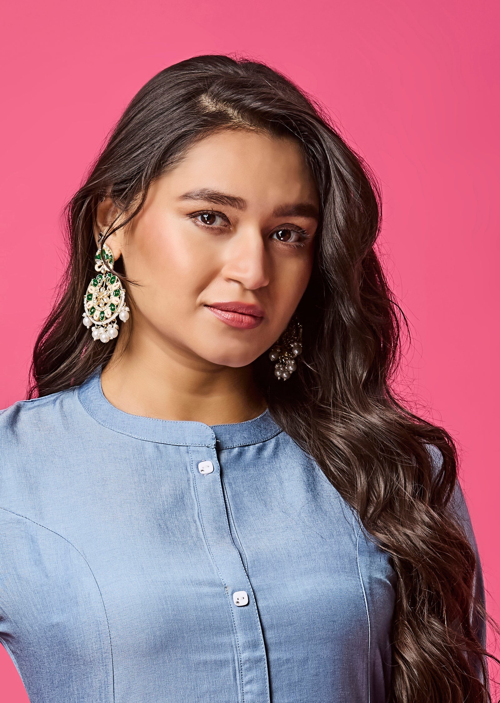 Light Blue Silk Straight Cut Kurti Set