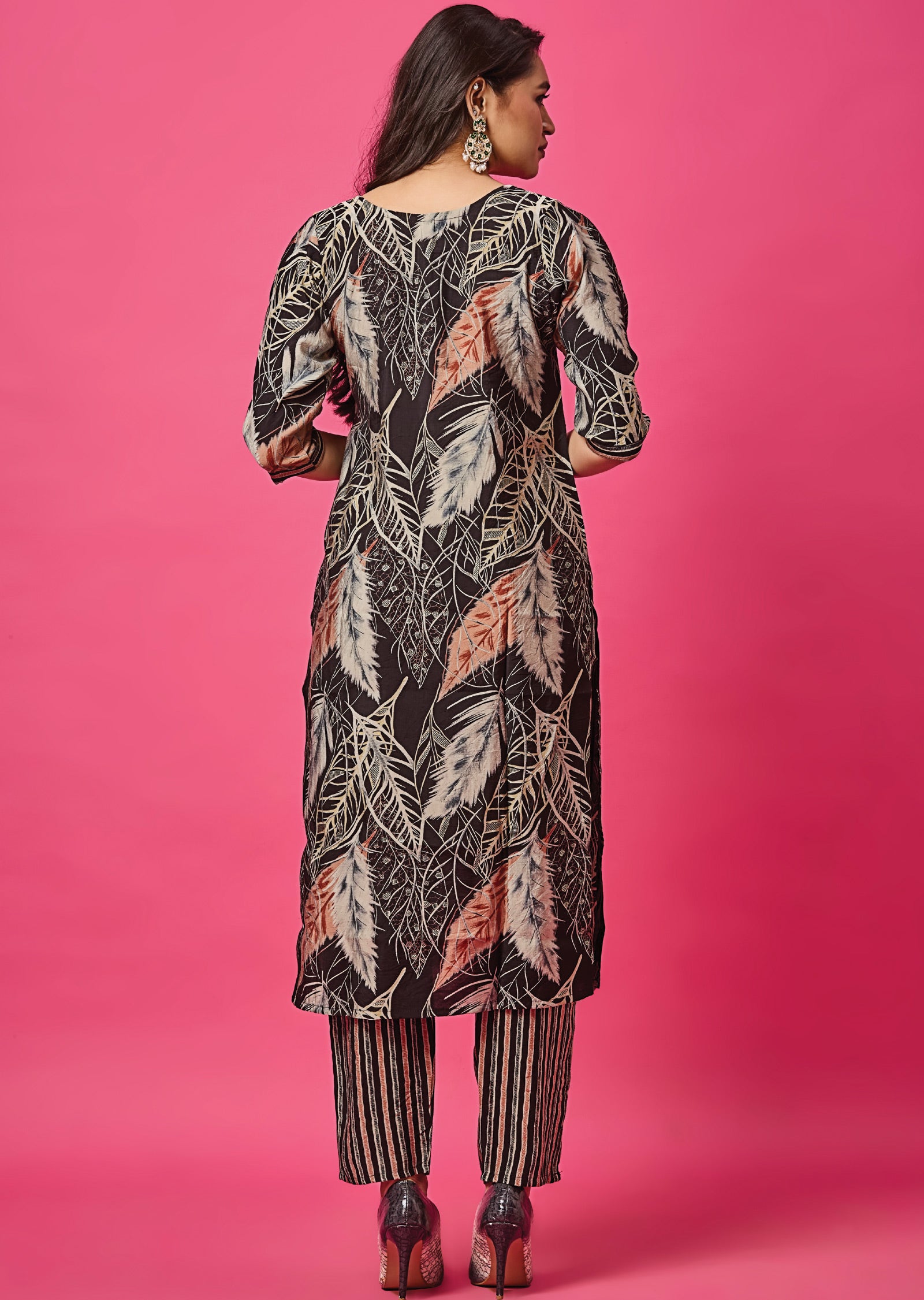 Black Muslin Straight Cut Kurti Set