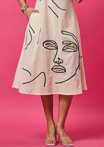 Off White Linen Cotton Midi Dress