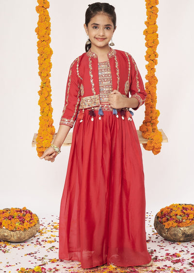 Red Chiffon Gharara Set
