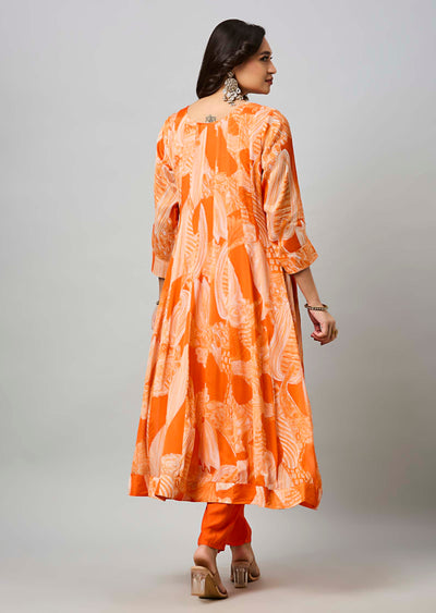 Orange Chinnon Anarkali Suit