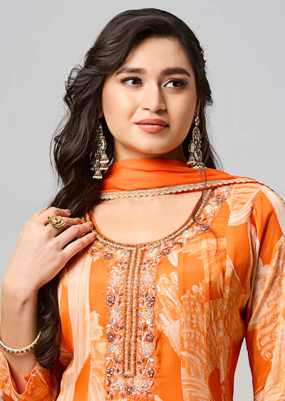 Orange Chinnon Anarkali Suit