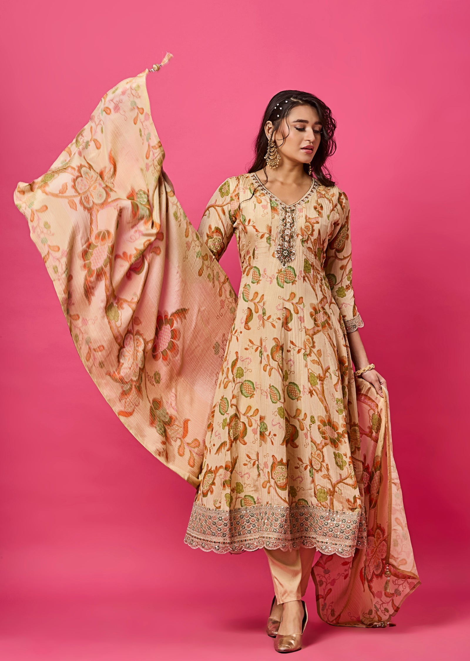 Beige Tissue Georgette Anarkali Suit