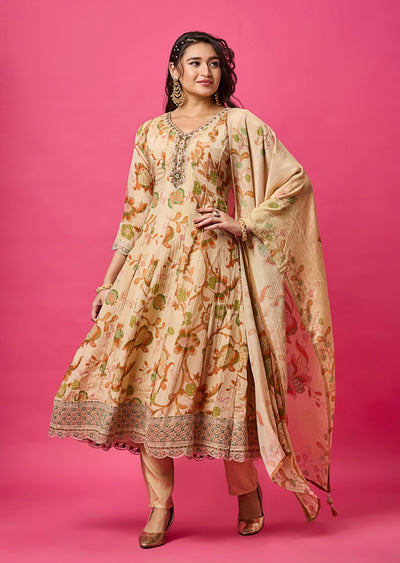 Beige Tissue Georgette Anarkali Suit