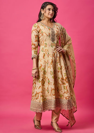Beige Tissue Georgette Anarkali Suit