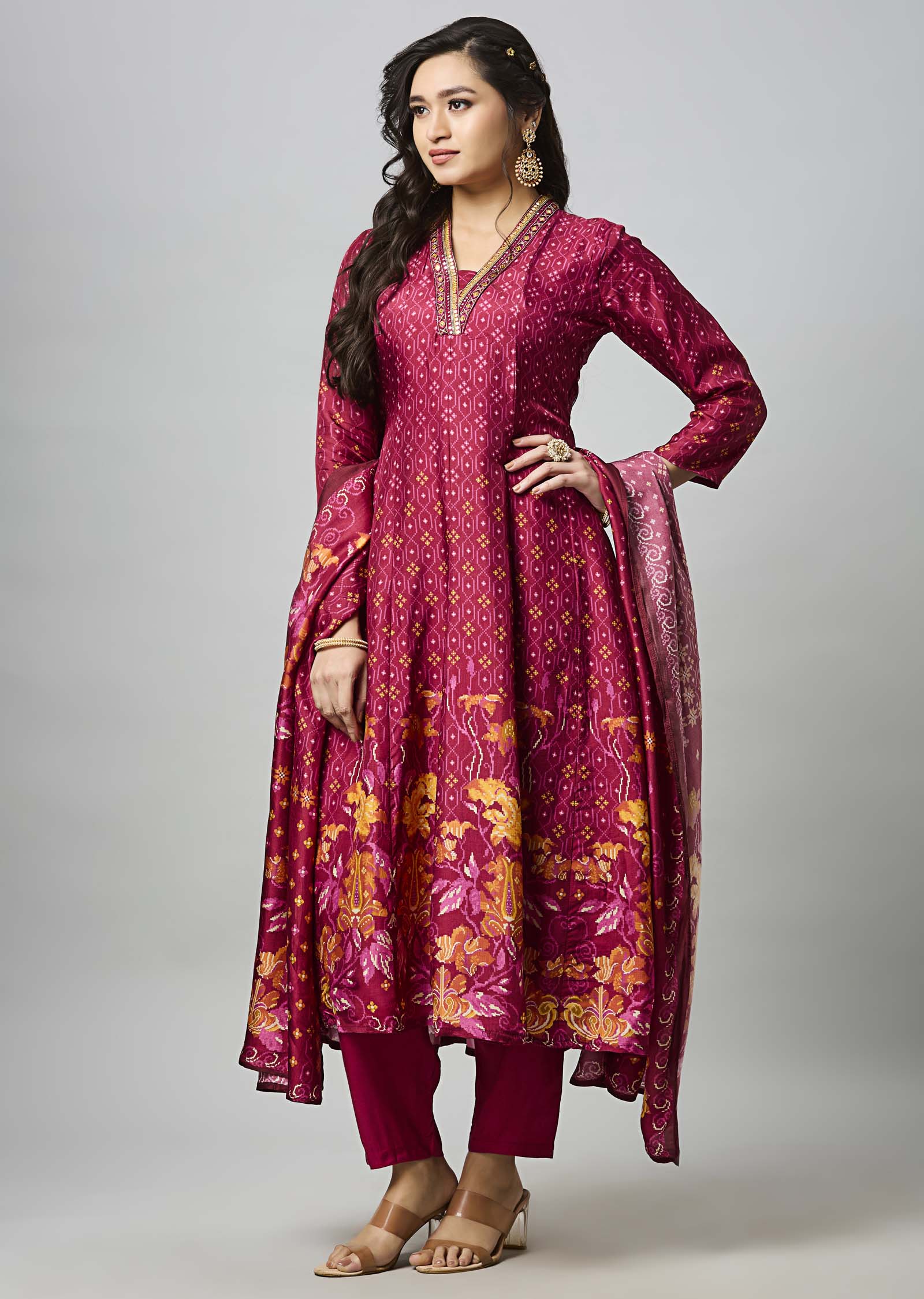 Magneta Silk Anarkali Suit