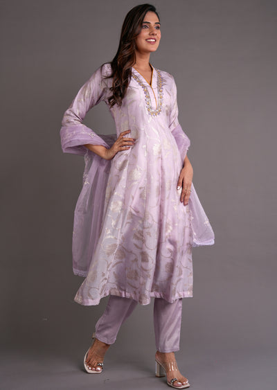 Lilac Silk Anarkali Suit
