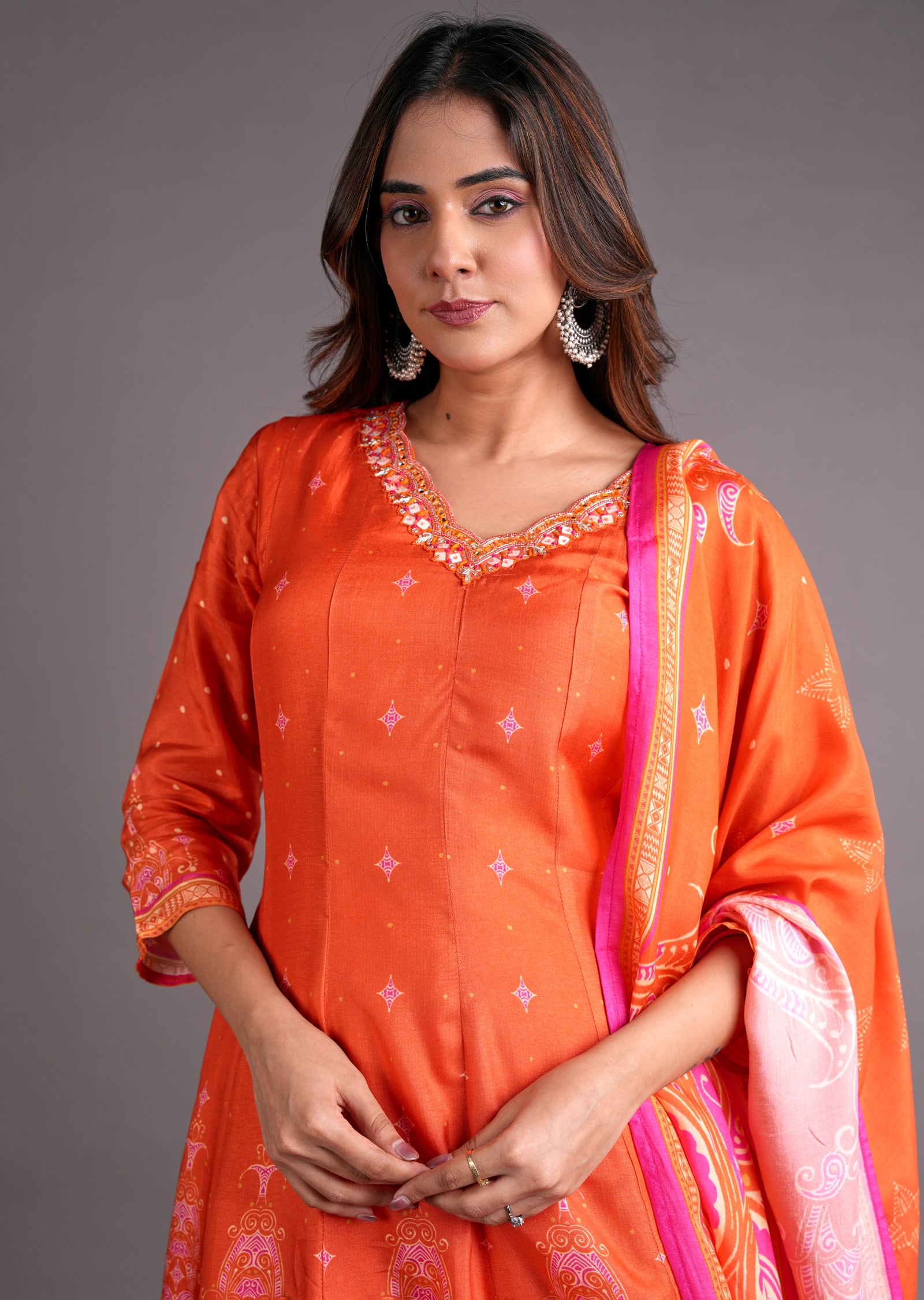 Orange Silk Anarkali Suit