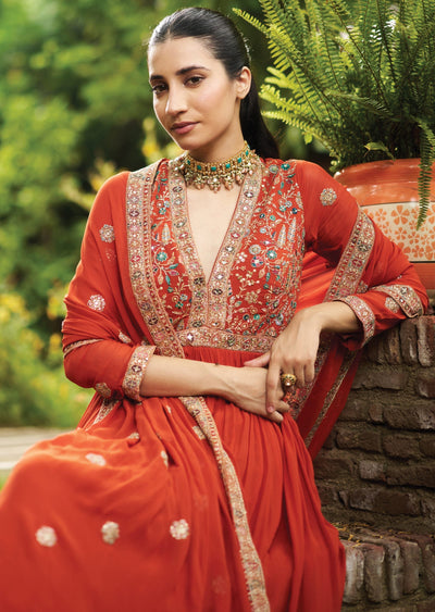 Rust Georgette Anarkali Suit